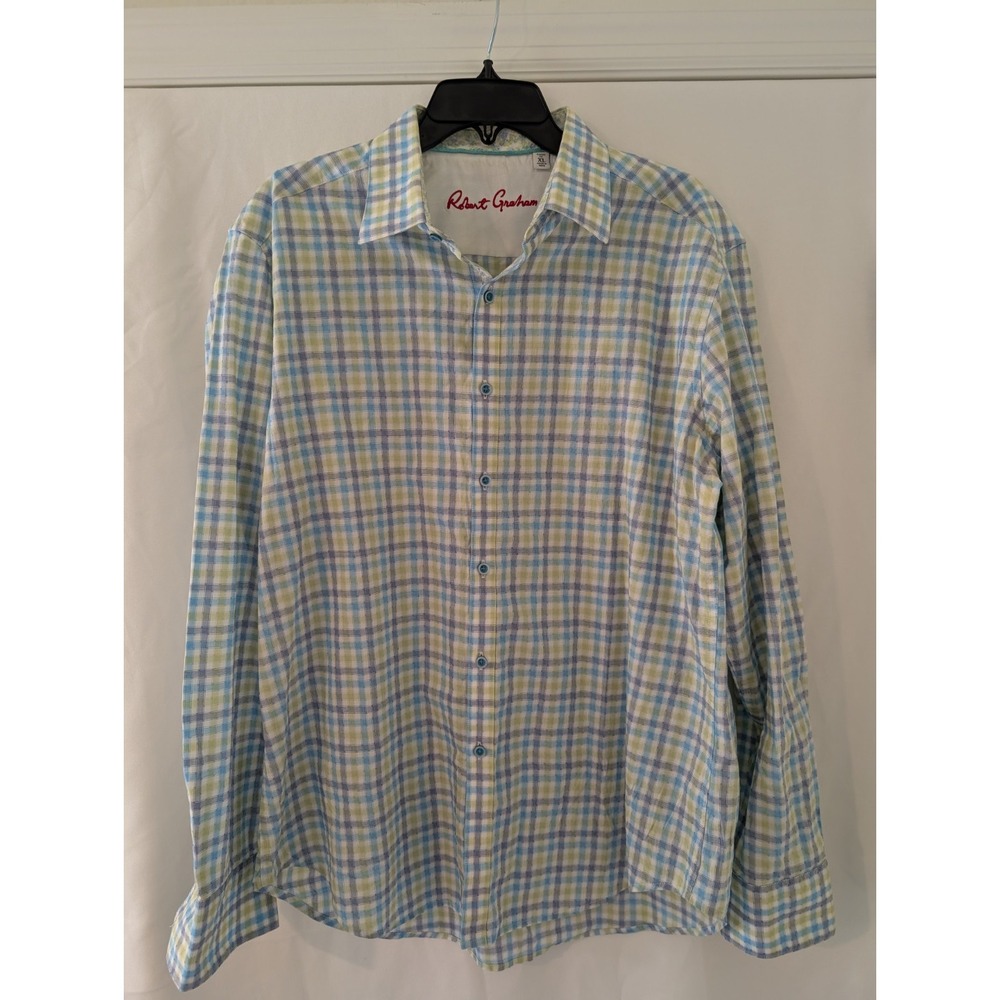 Robert Graham Button Up Shirt Mens XL Classic Fit Tattersall Plaid Embroidered